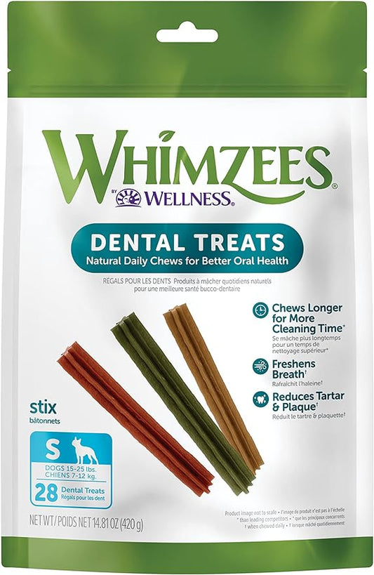 WHIMZEES by Wellness Dental Chews for Dogs, Natural, Long Lasting Treats for Cleaner Teeth & Fresher Breath, Grain Free & Hypoallergenic, 28 Chews