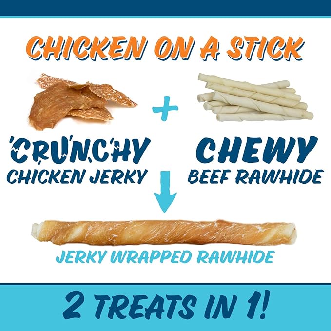 Chicken On A Stick Crunchy & Chewy Chicken Jerky Wrapped Rawhides for Dogs, Made in USA 2 in 1 Dog Treats for Small Dogs to Medium Dogs, Medium 35 Ct