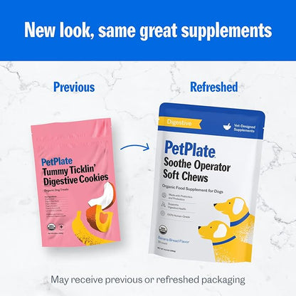 PetPlate Digestive Soft Chews for Dogs, Made with Prebiotics & Probiotics, USDA Organic Supplement, Grain-Free, Human-Grade, Pet Supplies, (Pack of 1, 9.8 Ounce)