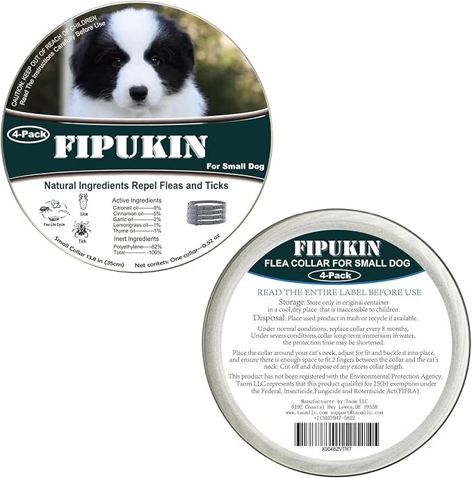 Natural Ingredients Flea Repellent Collar for Small Dogs, Safe and Effective Flea and Tick Repellent, Waterproof, 8 Months Protection Each, Free Comb and Tick Removal Tool, 13.8 Inches, 4-Pack