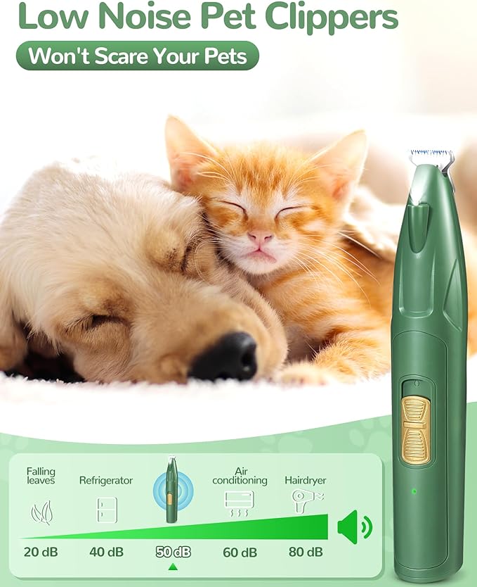 Dog Paw Trimmer with LED Light, 2 Speed Dog Clippers for Grooming Small Dogs, Rechargeable Low Noise Pet Shaver for Trimming Dogs Cats Hair Around Paws, Eyes, Ears, Face, Rump