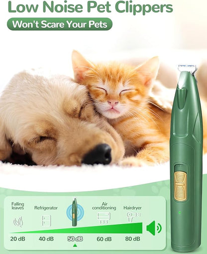 Dog Paw Trimmer with LED Light, 2 Speed Dog Clippers for Grooming Small Dogs, Rechargeable Low Noise Pet Shaver for Trimming Dogs Cats Hair Around Paws, Eyes, Ears, Face, Rump