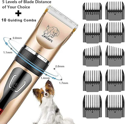 Dog Clippers, USB Rechargeable Cordless Dog Grooming Kit, Electric Pets Hair Trimmers Shaver Shears for Dogs and Cats, Quiet, Washable, with LED Display (yellow)