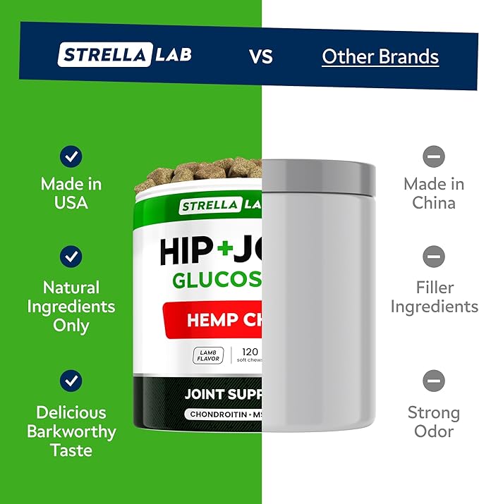 Advanced (Hemp+Glucosamine) Joint Treats for Dogs - Hip & Joint Supplement w/ Chondroitin, Omega-3, MSM - Hemp Chews for Dogs Hip & Joint Pain Relief - Hip & Joint Care - Lamb Flavor - 120Ct
