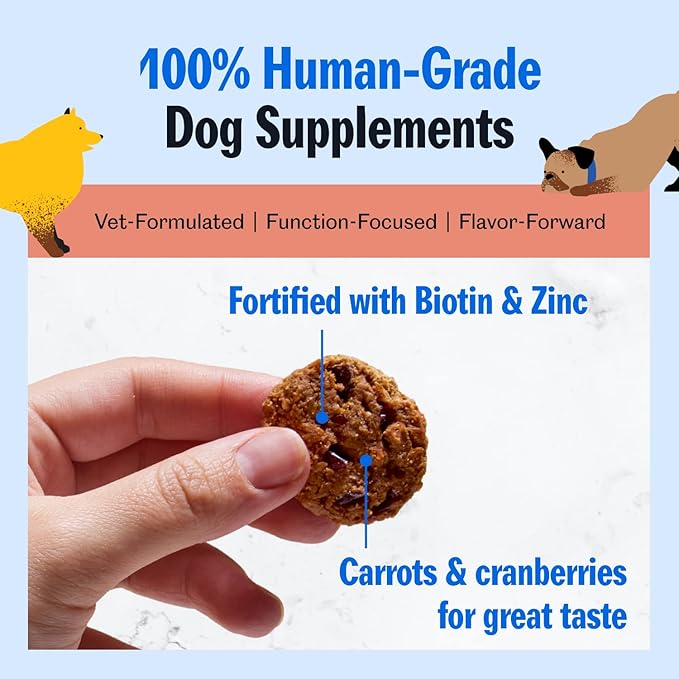 PetPlate Skin & Coat Chews for Dogs, USDA Organic Supplement, Grain-Free, Human-Grade, includes Salmon Oil and Biotin, Pet Supplies (Pack of 1, 9.8 Ounce)