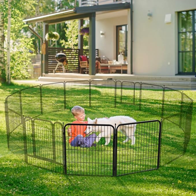 PawGiant Dog Fence Playpen 24”/32”/40” Indoor Outdoor for Small/Medium/Large Dogs, Metal Pet Puppy Cat Exercise Fencing Gate Crate Cage Outside RV, Camping, Yard, Garden (2 Panel, 28" W x 32" H)