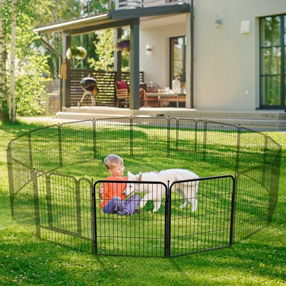 PawGiant Dog Fence Playpen 24”/32”/40” Indoor Outdoor for Small/Medium/Large Dogs, Metal Pet Puppy Cat Exercise Fencing Gate Crate Cage Outside RV, Camping, Yard, Garden (2 Panel, 28" W x 32" H)