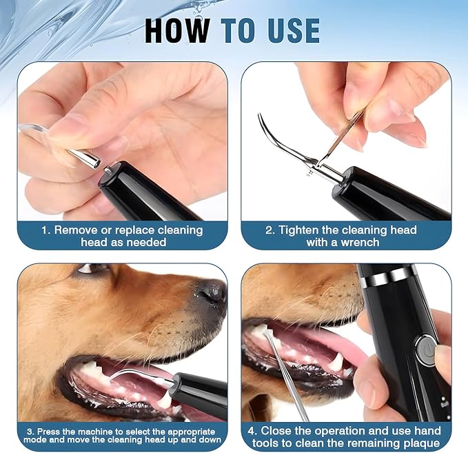 Dog Plaque Remover for Teeth,5 Modes Pet Ultrasonic Tooth Cleaner, Dog Tooth Tartar Remover, Teeth Cleaning Kit for Dental Care, Teeth Cleaner with LED Light, Finger Toothbrush for Dogs and Cats