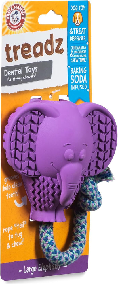 Arm & Hammer for Pets Super Treadz Large Elephant Dental Chew Toy for Dogs - Dog Dental Toys Help Reduce Plaque & Tartar Buildup without Brushing - Safe for Dogs up to 35 Lbs