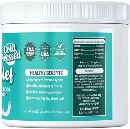 Allergy Relief Soft Chews for Dogs - Anti Itch Supplement - Apple Cider Vinegar, Licorice Root, Valerian Root, and Colostrum - Soft Chews for Skin & Seasonal Allergies - 120 Count