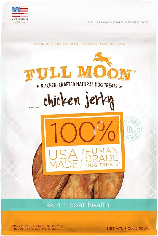 Full Moon All Natural Human Grade Dog Treats For Skin & Coat Health, Chicken Jerky, 6 Ounce