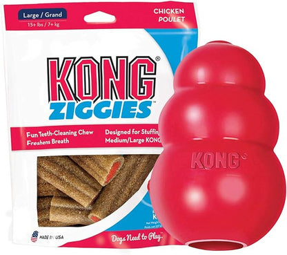 KONG - Classic and Ziggies - Dog Chew Toy with Dog Treats - for Large Dogs