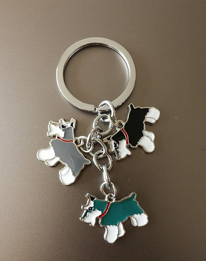 Dog Keychain, Pet Pendant Key-Ring, Cute Puppy ID Tags Metal Key Ring for Dog Lover (Three Color Schnauzer)