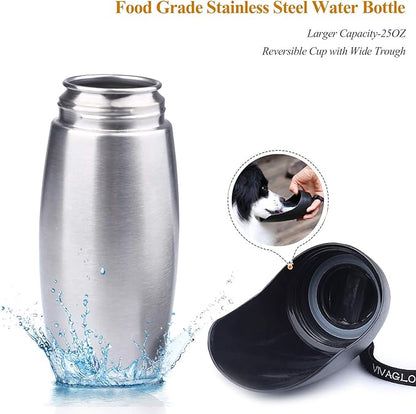 VIVAGLORY 25oz Stainless Steel Water Bottle & Neoprene Bottle Carrier Combo, Dog Drinking Bottles and Water Bottle Holder, Great for Hiking & Traveling with Pets