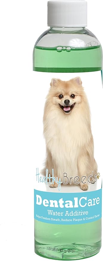 Healthy Breeds Dog Dental Care Water Additive for Pomeranian - Helps Freshen Breath, Reduce Plaque & Control Tartar - Mint Flavor - 8 oz