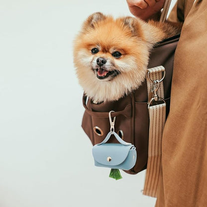 Leather Poop Bag Holder Dispenser for Leash, Portable and Reusable Dog Poop Bag Dispenser, Dog Bag Holder for Walking, Outdoor, Travelling (Blue)