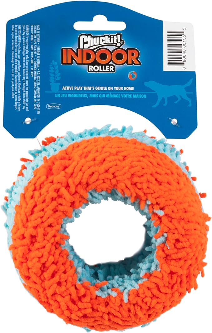 Chuckit Indoor Fetch Roller Dog Toy (7.5 Inch), Orange and Blue