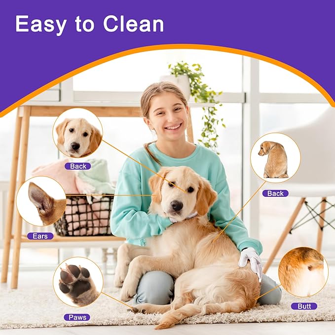 Dog Bath Supplies, No Rinse Pet Wipes, Cleaning & Deodorizing Grooming Gloves, Pet Bathing Gloves Wipes for Daily Care and Traveling, Hypoallergenic- 10PCS