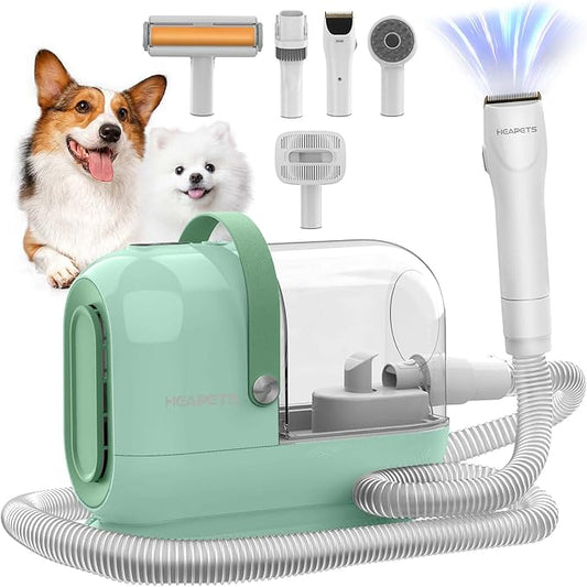 Dog Grooming Vacuum Kit, 3L Pet Grooming Vacuum with 7 Pet Grooming Tools, Dog Vacuum for Shedding Grooming at Home with Low Noise Electric Clipper and Brush, Green