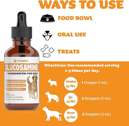 Glucosamine for Dogs | Supports Healthy Hips, Joints, & More | Glucosamine for Dogs Hip and Joint Supplement | Dog Glucosamine | Dog Joint Supplement | Glucosamine Chondroitin for Dogs | 1 fl oz