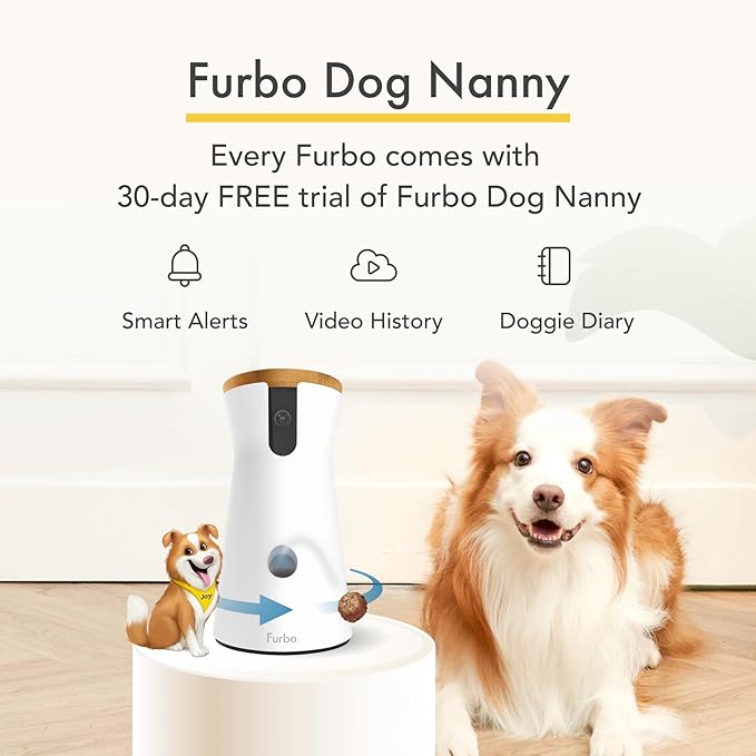 Furbo 360° Dog Camera: Home Security Camera with Barking Alerts, Rotating Pet Treat Camera with Phone App, Smart Home Indoor Puppy Cam with 2-Way Speaker and Night Vision (No Subscription Required)