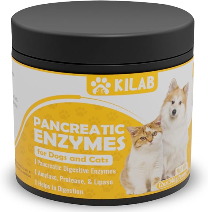 Pancreatic Enzymes for Dogs - Kilab - Pancreatin for Dogs and Cats - Pancreatic Enzyme - 10x digestive enzymes - Designed for Pets with EPI (12 Oz)