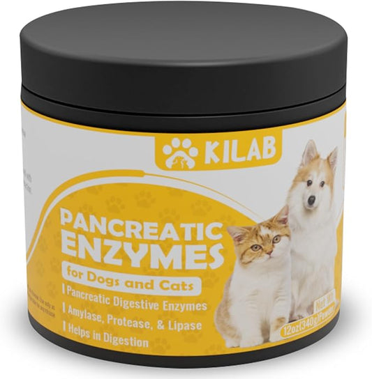 Pancreatic Enzymes for Dogs - Kilab - Pancreatin for Dogs and Cats - Pancreatic Enzyme - 10x digestive enzymes - Designed for Pets with EPI (12 Oz)