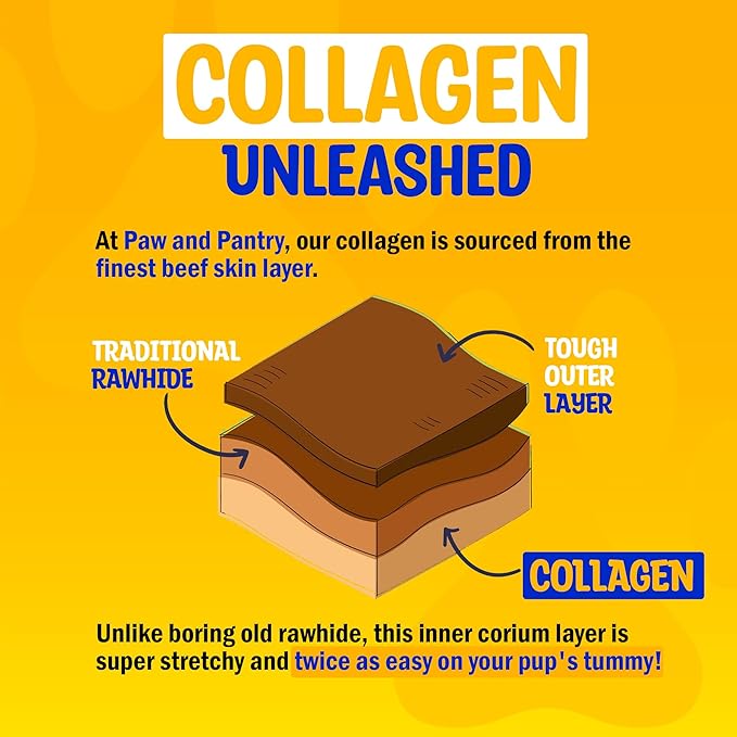 Paw & Pantry 12" Beef Collagen Sticks for Dogs (20 Pk) - Rawhide Free All Natural Collagen Chews for Dogs - Long Lasting Dog Collagen Sticks - Dog Treats Promote Hip, Joint, Skin, Coat, Dental Health