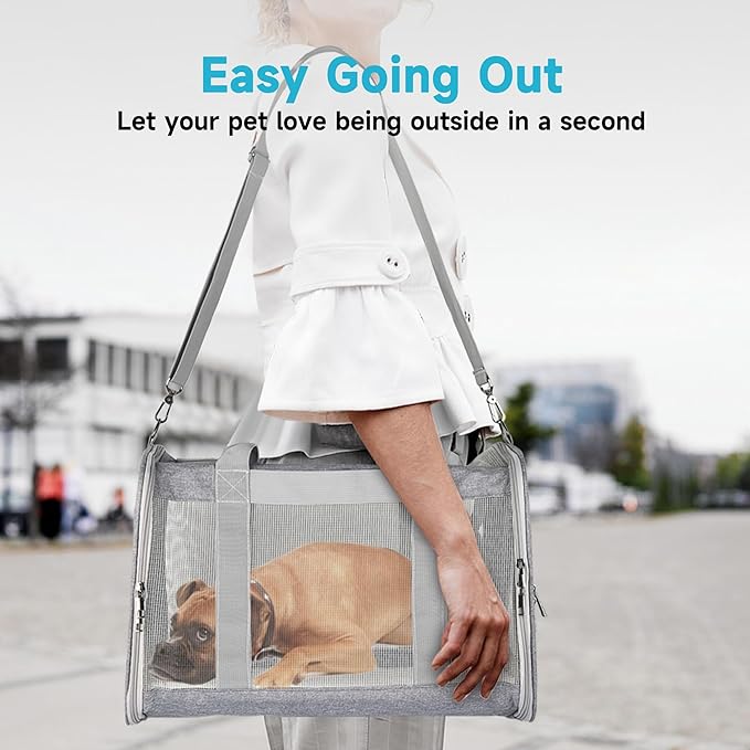 Cat Dog Carrier for Small Medium Cats Pet Carrier Bag for Cats Puppies Portable Cat Carrier Soft Pet Travel Carrier for Cats Cat Bag Carrier Airline Approved Dog Cat Carrier (Large, Grey)