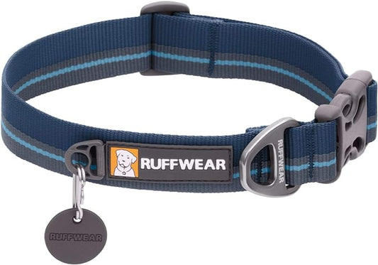 Ruffwear, Flat Out Dog Collar (Formerly Hoopie), Webbing Collar for Walking and Everyday Use, Blue Horizon, 11"-14"