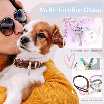 2 Pack Dog Tag Clips, Pet Tag Quick Clip with Anti-Lost Pet ID Tags Barrel Tube, Stainless Steel Easy Change Pet ID Tag Holder for Dog Cat Collars Harnesses, Gold & Silver