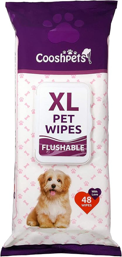 Premium Formulations XL Flushable Plant-Based, Earth-Friendly Pet Wipes (Bulk Buy - 1152 Wipes (24 Packs of 48 Ct))