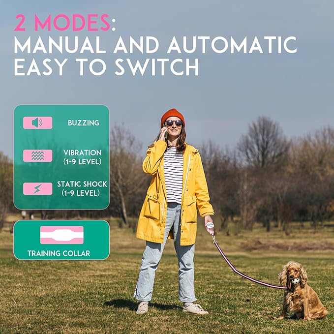 Electronic Dog Training Leash Collar - Adjustable Sound/Vibration/Static Stimuli Shock Collar, Traction Force Trigger Induction Collar, Long-Range Training Collars, Water-Resistant Dog Collar