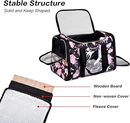 Petmolico Cat Carrier Dog Carrier, Soft Pet Travel Carrier with 3 Open Doors Mesh Windows for Cats Puppy 22 lbs, Pink Peony, Large