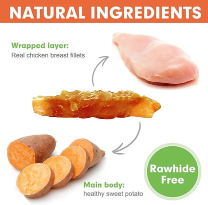 MON2SUN Dog Treats Rawhide Free Chicken Wrapped Sweet Potato Dog Snacks, Gluten & Grain Free Dog Treats for Puppy and Small Dogs, (Chicken, 1.56 Pound-Pack of 1)