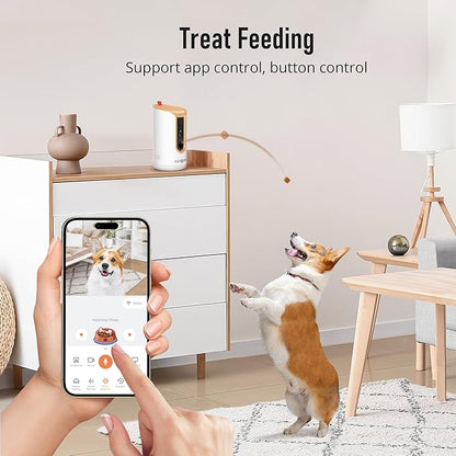 PARIS RHÔNE 2K Pet Camera, 360°View Dog Camera with Treat Dispensing, 5G WiFi Pets Monitoring with Smart Phone APP, Barking Detection and Motion Alerts, Two-Way Audio, Infrared Night Vision