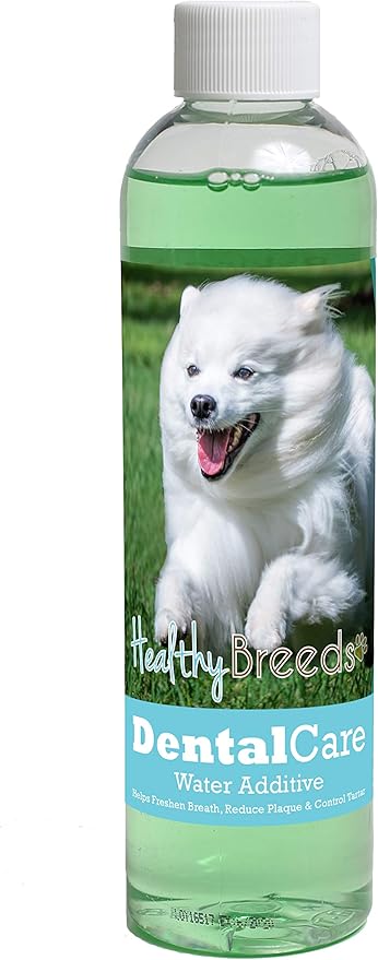 Healthy Breeds Dog Dental Care Water Additive for American Eskimo Dog - Helps Freshen Breath, Reduce Plaque & Control Tartar - Mint Flavor - 8 oz