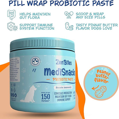 MediSnacks Pill Pouch Paste for Dogs Capsule (150 Servings) Peanut Butter Flavoured Immune and Digestive Support to Conceal Medication for Dogs Natural Soft Dog Treats 10.6oz