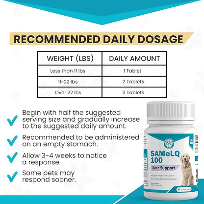 Same 100, Liver Support for Dogs, SAM e Chewable Hepatic Support for Dogs, Promotes Cell Membrane Strength, Bacon Flavor (60 Count)