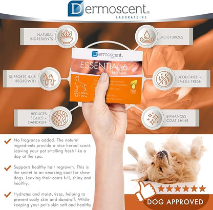 Dermoscent Essential 6 spot-on - Dog Skin Care for Dandruff & Allergy Relief with Vitamin E Oil - Anti Itch for Dogs - Natural Ingredients for Sensitive Skin - Dogs 20-40 kg - 4 Pipettes of 2.4 ml
