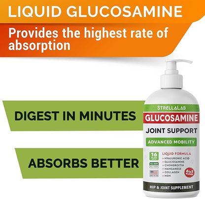 StrellaLab Liquid Glucosamine for Dogs (16 OZ) - All-Natural Hip & Joint Supplement for Dogs, Glucosamine Chondroitin Liquid, MSM & Collagen for Dogs Mobility, Joint Pain Relief for Small & Large Dogs