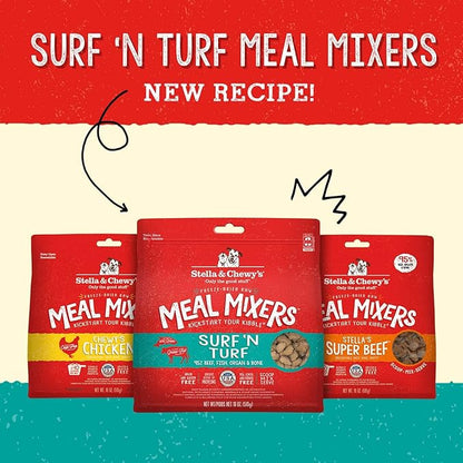 Stella & Chewy's Freeze Dried Raw Surf & Turf Meal Mixer – Dog Food Topper for Small & Large Breeds – Grain Free, Protein Rich Recipe – 8 oz Bag