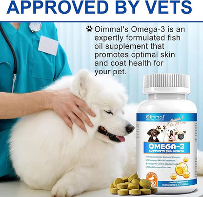 Omega 3 Fish Oil for Dogs - 180 Count Tablet Treats – Helps Shedding, Skin Allergy, Itch and Dry Skin Relief, Hot Spots - Joint Health - Skin and Coat Supplement - Salmon Oil - Duck Flavor