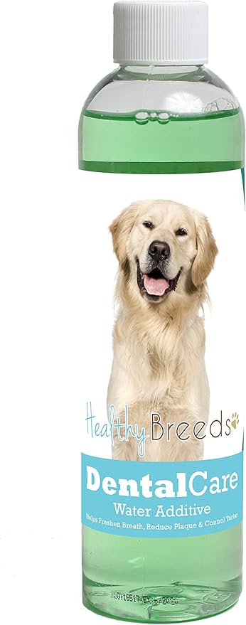 Healthy Breeds Dog Dental Care Water Additive for Golden Retriever - Helps Freshen Breath, Reduce Plaque & Control Tartar - Mint Flavor - 8 oz
