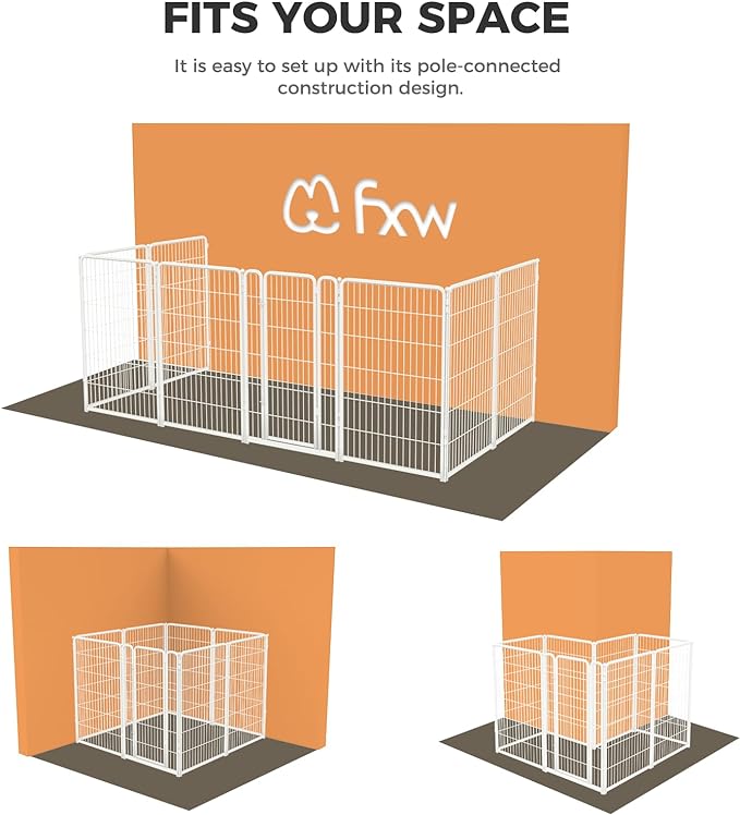 FXW Homeplus Dog Playpen Designed for Indoor Use, 45" Height for Large Dogs, White│Patented
