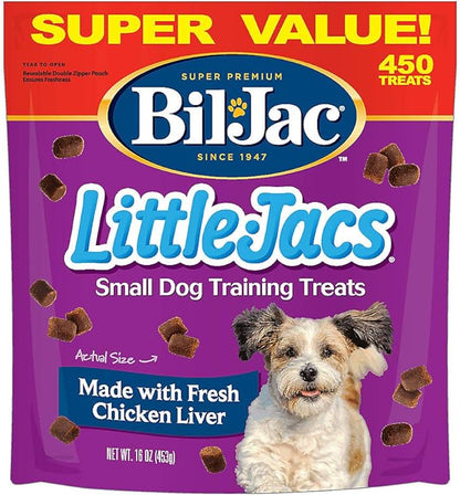 Bil-Jac Little Jacs Small Dog Training Treats - Soft Chicken Liver Dog Treats for Puppy Rewards - Real Chicken, No Fillers, 16oz Resealable Double Zipper Pouch (3-Pack)