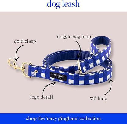 Kate Spade New York 6ft Dog Leash, Heavy Duty Leash for Female or Male Dogs, Cute Pet Leash with Gold Metal Hardware, Long Dog Lead for Medium and Large Breeds (Navy Gingham)