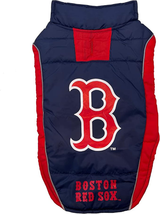 MLB Boston Red Sox Puffer Vest for Dogs & Cats, Size Medium. Warm, Cozy, and Waterproof Dog Coat, for Small and Large Dogs/Cats. Best MLB Licensed PET Warming Sports Jacket