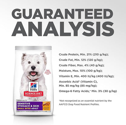 Hill's Science Diet Sensitive Stomach & Skin, Adult 1-6, Stomach & Skin Sensitivity Support, Small Kibble, Dry Dog Food, Chicken Recipe, 30 lb Bag