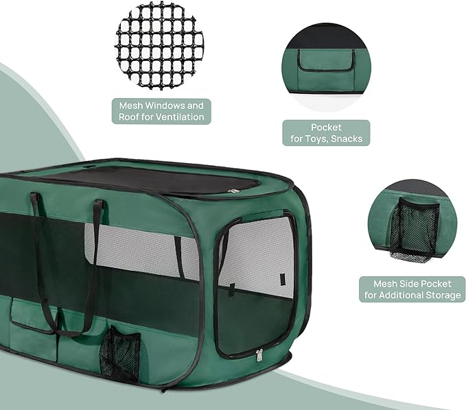 Love's cabin 36in Portable Upgrade Large Dog Bed - Pop Up Dog Kennel, Indoor Outdoor Crate for Pets, Portable Car Seat Kennel, Cat Bed Collection, Olive-Green